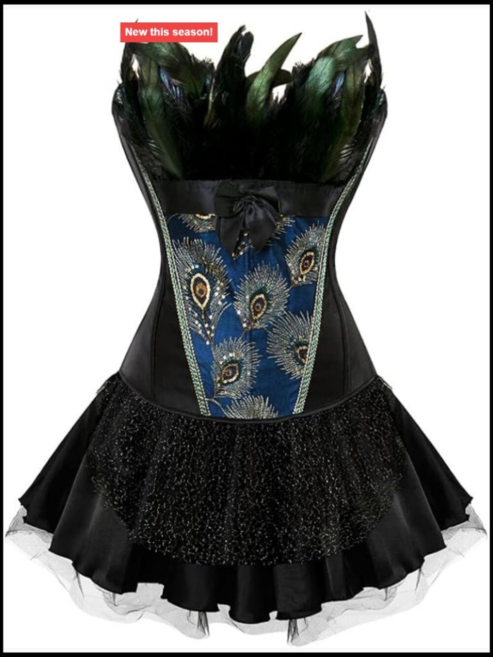 Steampunk Peacock Bustier Corset Top with Skirt Women Halloween Costume